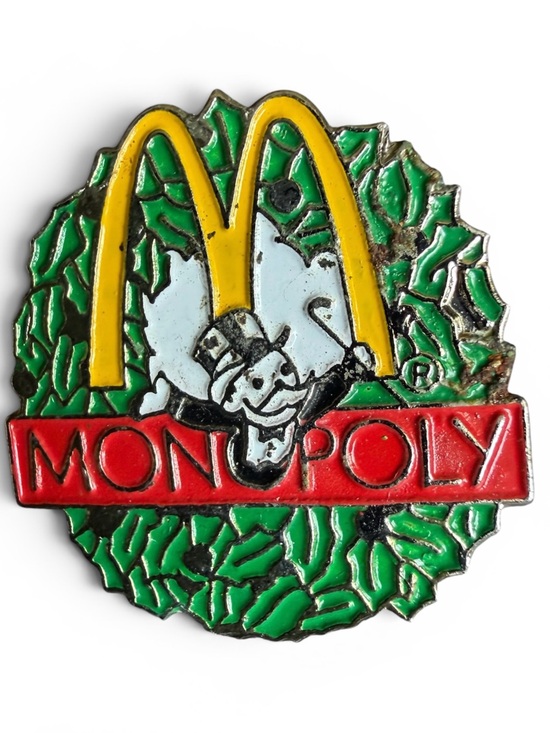 McDonald's Jewelry - Vintage 1995 McDonalds Monopoly Lapel Pin Christmas Wreath Golden Arches Promo